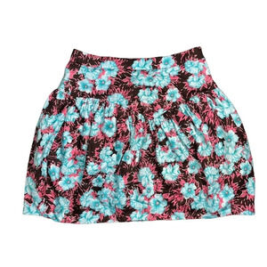 Zara Floral Printed Mini Bubble Skirt Black Blue Pink Women’s Sz XS